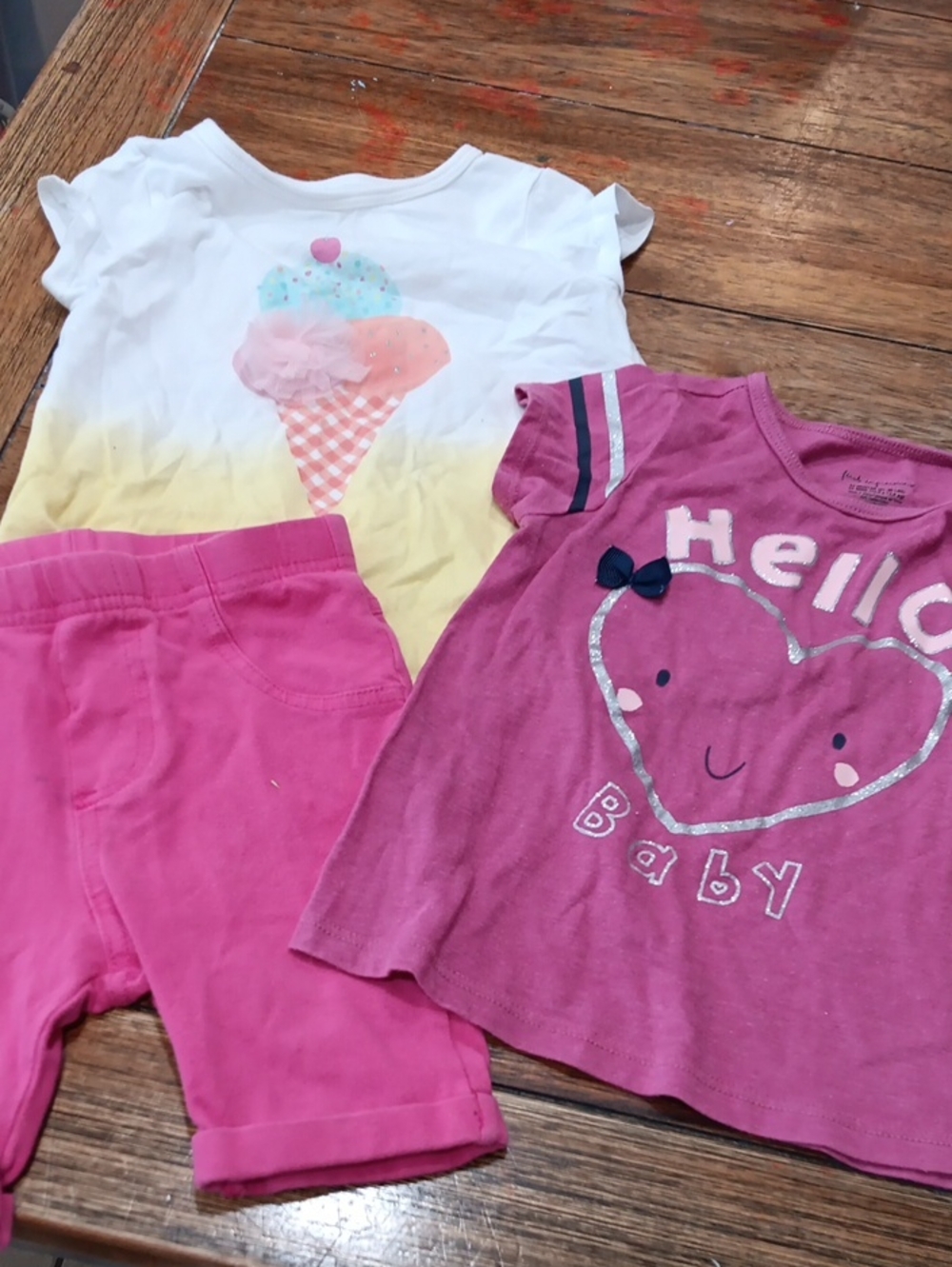 Girls Pink 'Hello Baby' Short Sleeve Tee and Shorts Set